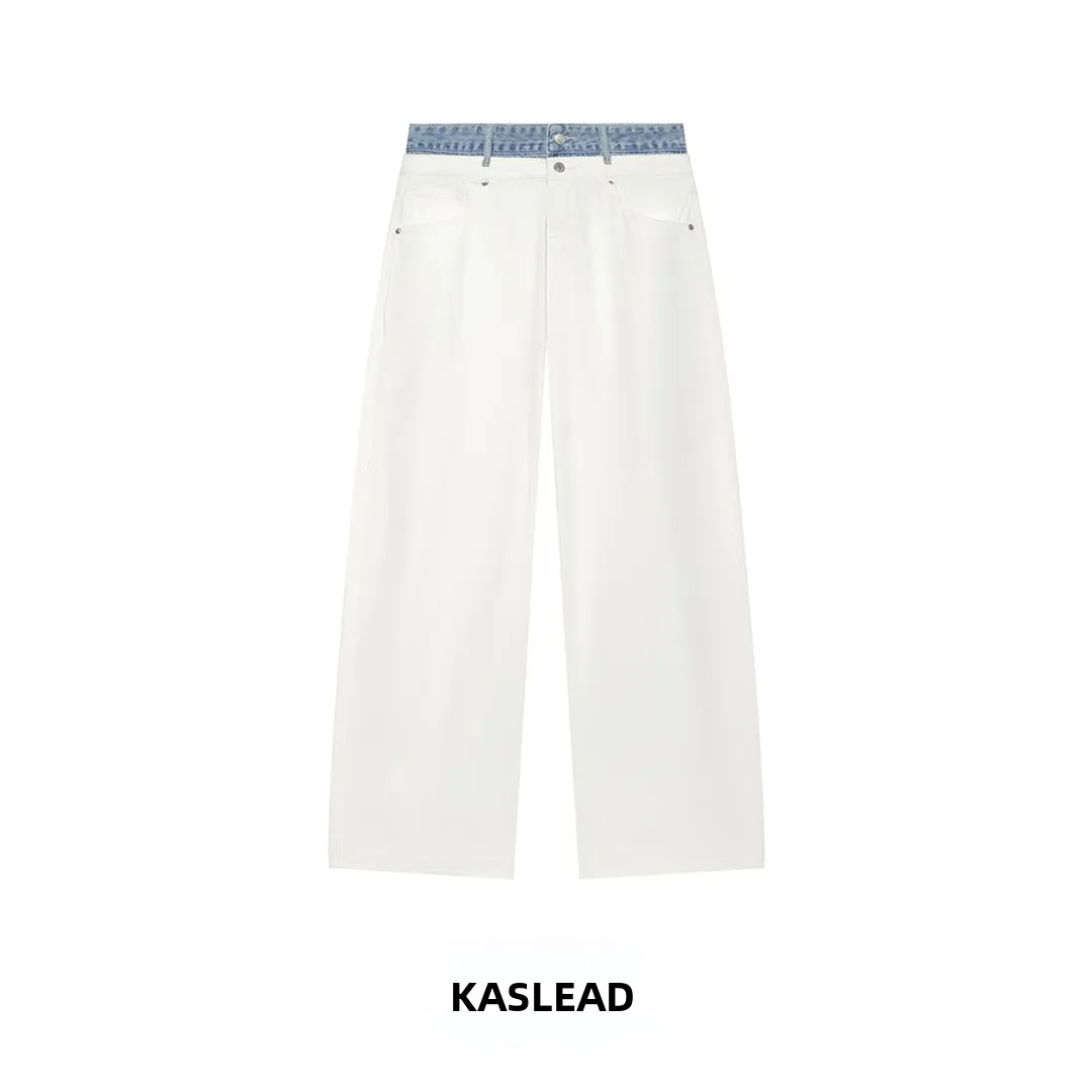 Fashionable Double Belt Mid-Rise Straight Leg Jeans Women's Casual Pants Stylish Versatile KASLEAD New Arrival 6688214