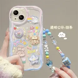 삼성 갤럭시 A16 A55 A56 A06 A07 A17 A54 A34 A35 A26 A36 A15 A14 A05 A05S A53 A52 A23 A24 A04E용 귀여운 3D 곰돌이 팔찌 케이스
