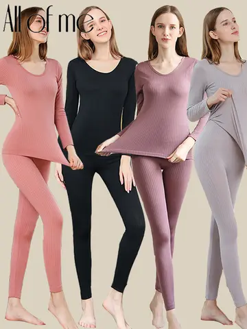 1 Set Warm Thermal Underwear Sexy Ladies Intimates Long Johns Women Shaped Sets Female Middle Collar Thermal Shaping Clothes