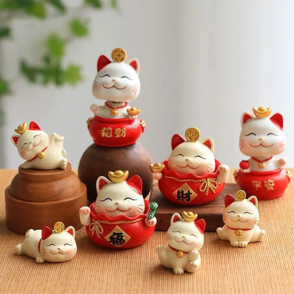 

Shake Head Lucky Cat Car Decoration Cartoon Cat Resin Maneki Neko Ornament Chinese Style Waving Arm Car Fortune Cat Ornament