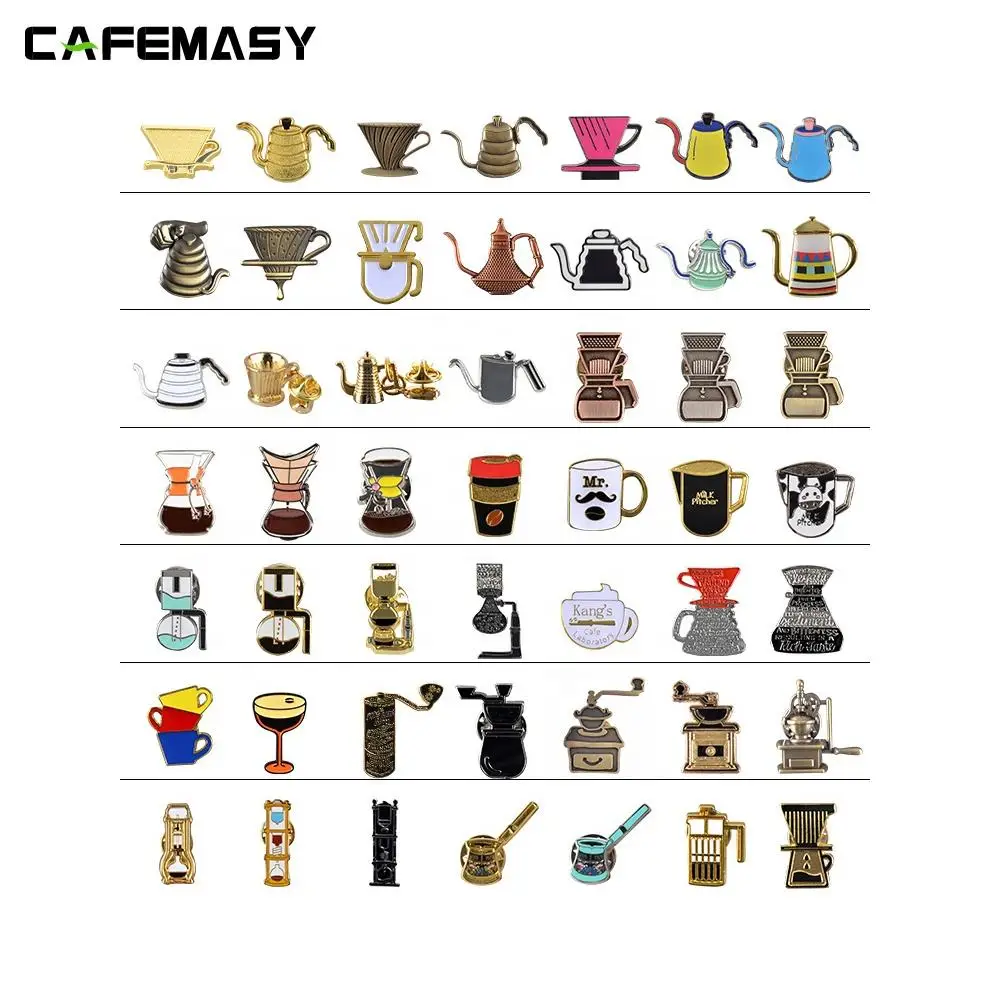 CAFEMASY Coffee Maker Enamel Brooch Lovely Coffee Series Matel Pin Barista Badge Punk Lapel Coffee Collection Pin Jewelly