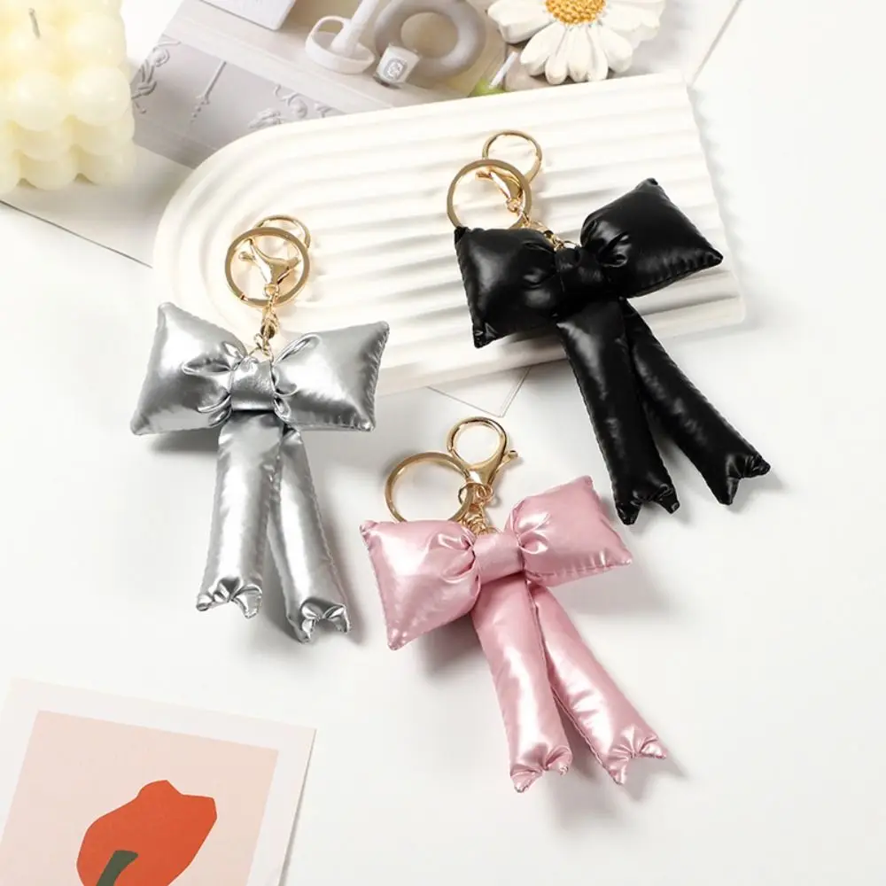 PU Leather Bow Keychain Bow Shape Metal Lobster Clasp PU Key Ring Korean Style Sweet Bowknot Bag Charm Pendant Handbag Accessory