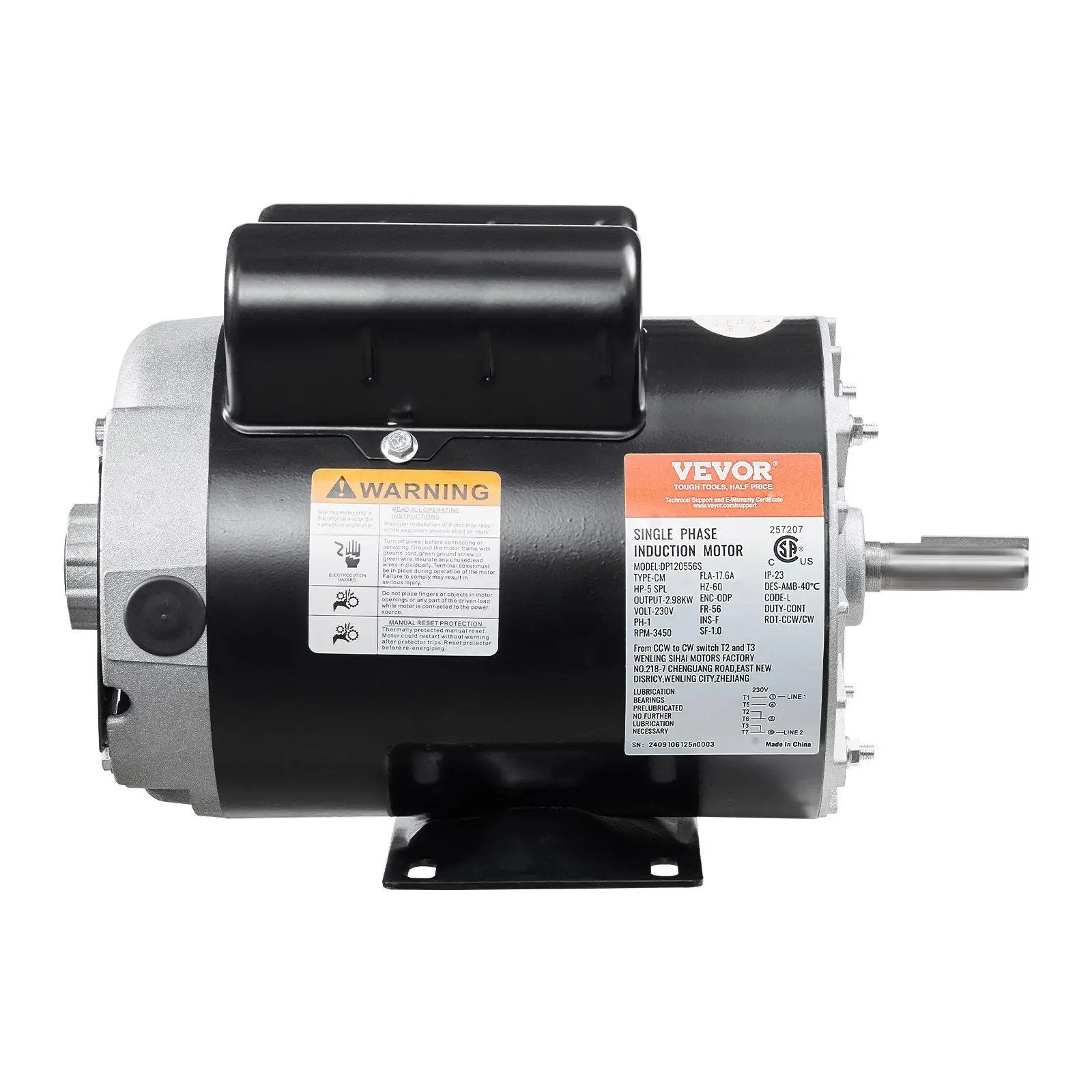 محرك 5HP SPL 3450 دورة في الدقيقة 230 فولت 17.6A 56 إطار ضاغط هواء مفتوح مقاوم للتنقيط 5/8 بوصة عمود مفاتيح دوران قابل للعكس شديد التحمل #1