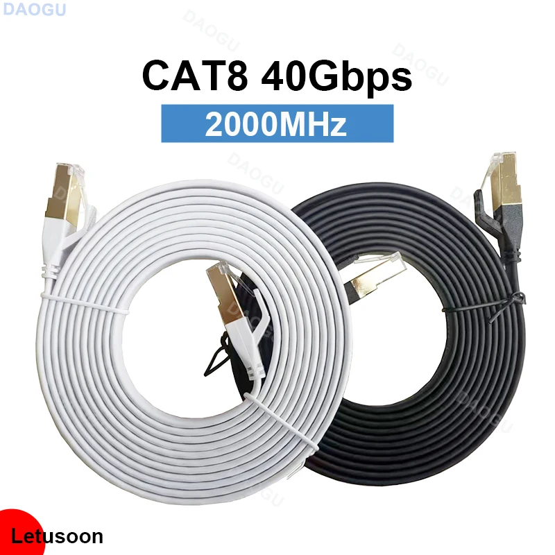 40Gbps Cat8 Ethernet Kabel Rj 45 10 15 20 Meter Cat 8 2000Mhz High Speed Internet Flat Netwerkkabel Wit 8M 5M 3M 2M 1M Rj45