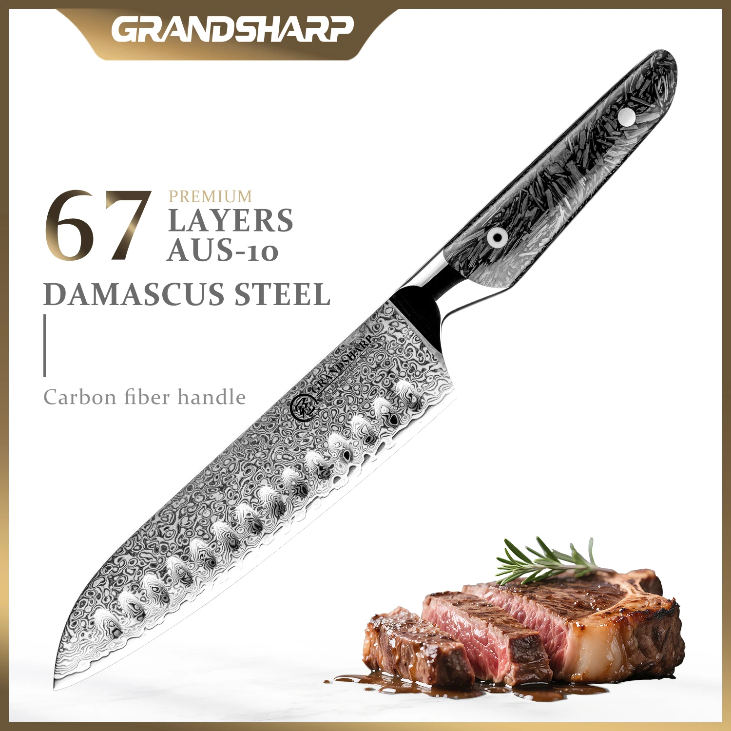 

Grandsharp Professional Santoku Knife Japanese Chef Knife 7.5 Inch AUS-10 Damascus Steel 67 Layers Kitchen Knives For Cooking