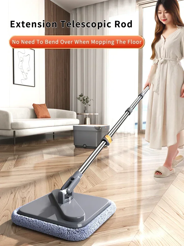 Joybos Spin Mop With Bucket Hand-Free Lazy Squeeze  Automatic Magic Floor  Self-Cleaning Nano Microfiber Cloth Square