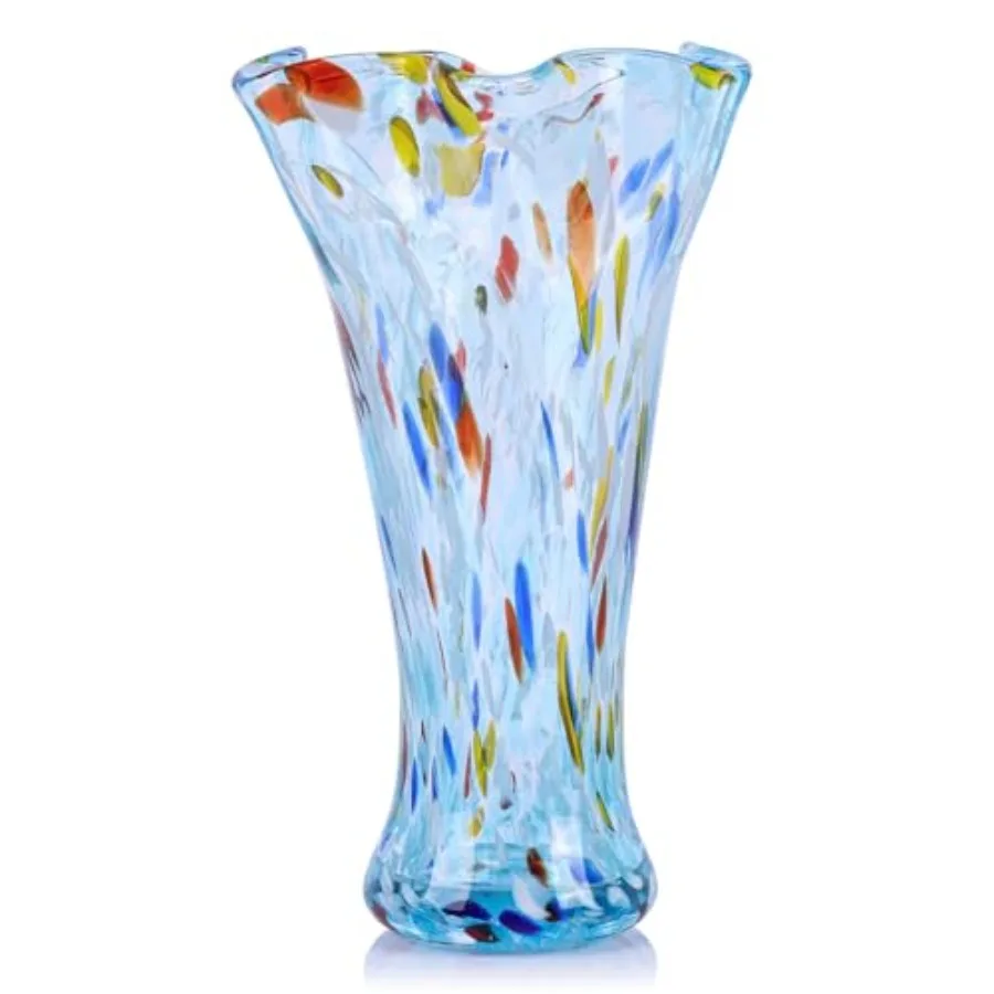 

9.0" H Glass Vases for Flowers, Unique Hand Blown Glass Vase Home Decor, Wide Mouth Colorful Flower Vase Centerpieces, for Livi