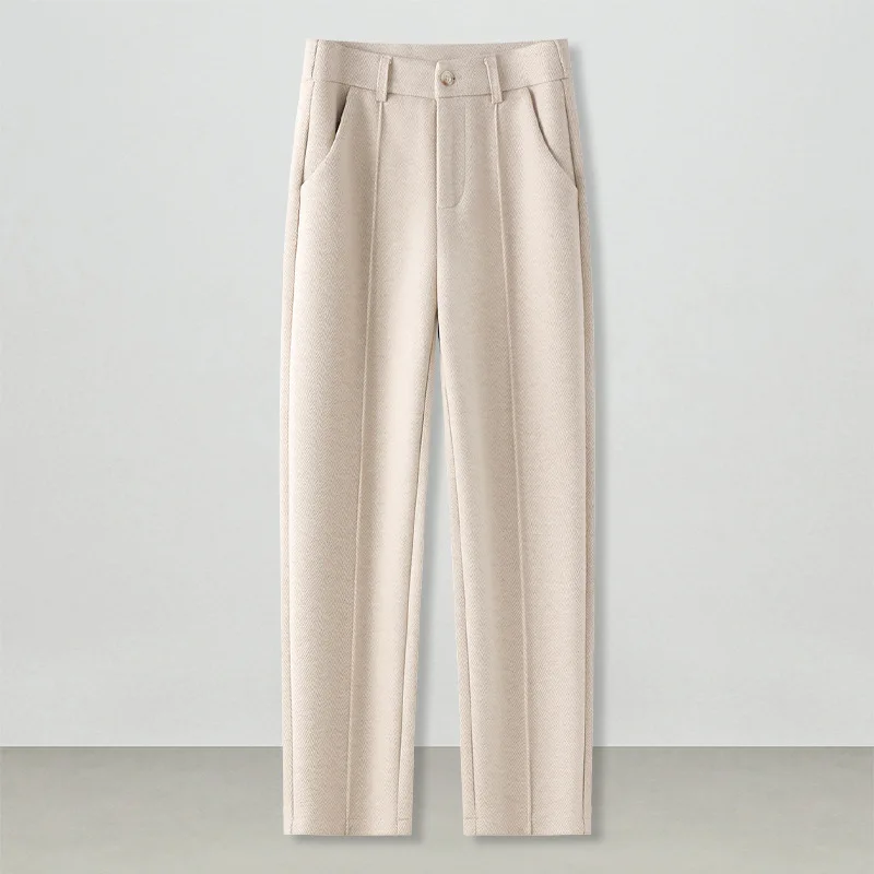 

Woolen Cigarette Pants for Women, and Winter, Elegant, Warm, Fleece-Lined, Carrot Pants, High-Waisted Harem Pants