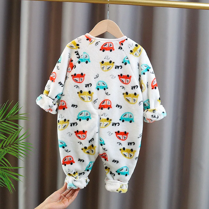 Baby Crawling Padded Sleeping Bag Pajamas Clothes Boys Girls Fall Winter Thickened Coral Fleece Onesie Outwear Snowsuit Jumpsuit