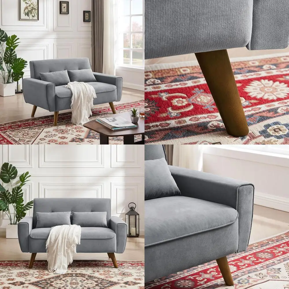 Sofá Loveseat moderno de 2 lugares de meados do século com encosto acolchoado e pernas de madeira para conforto da sala de estar e no quarto