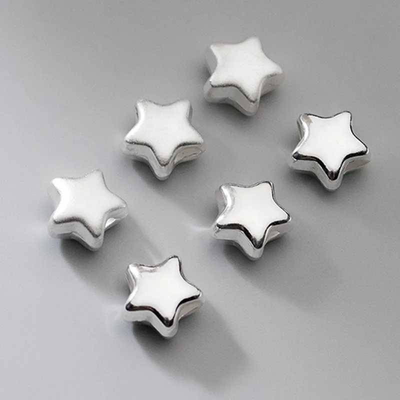 1pc/lot 925 Sterling Silver Matte/Bright Surface Star Beads 8.5mm Pretty Stereo Decoration S925 Silver Beads Spacer DIY Jewelrys