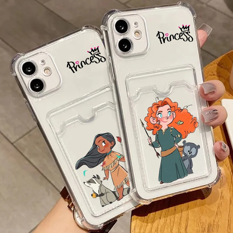 Disney Princess Cartoon Anime For iPhone 15 14 13 12 11 XS XR X 8 7 Pro Max Plus Mini Photo Card Bag Transparent Back