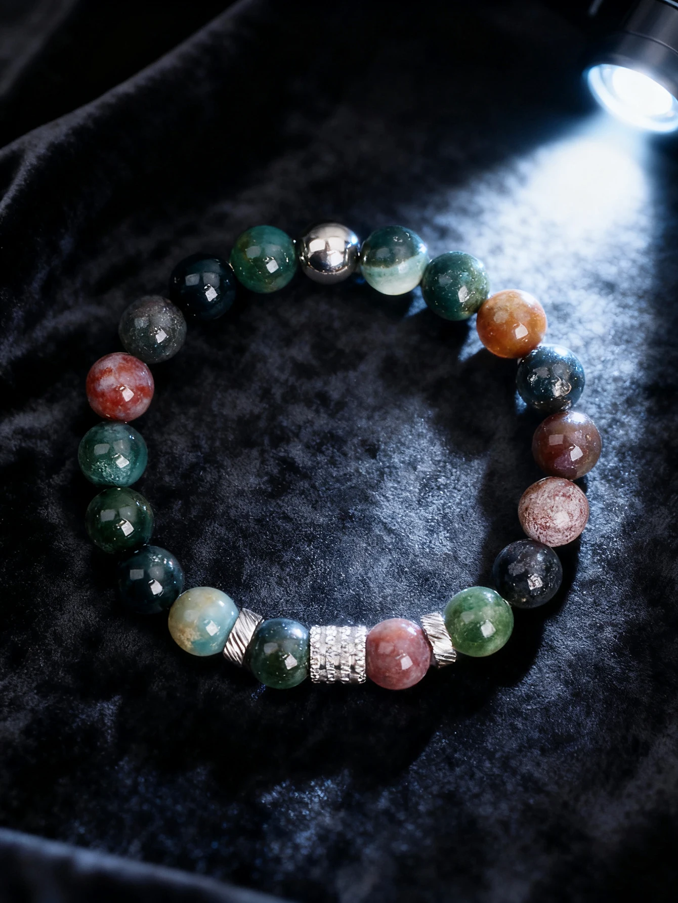 10 مللي متر العقيق الهندي الخرز سوار الفولاذ المقاوم للصدأ خرزة مباعدة اسطوانة الخرز للطاقة الإيجابية شفاء وحماية مجوهرات جديد #4