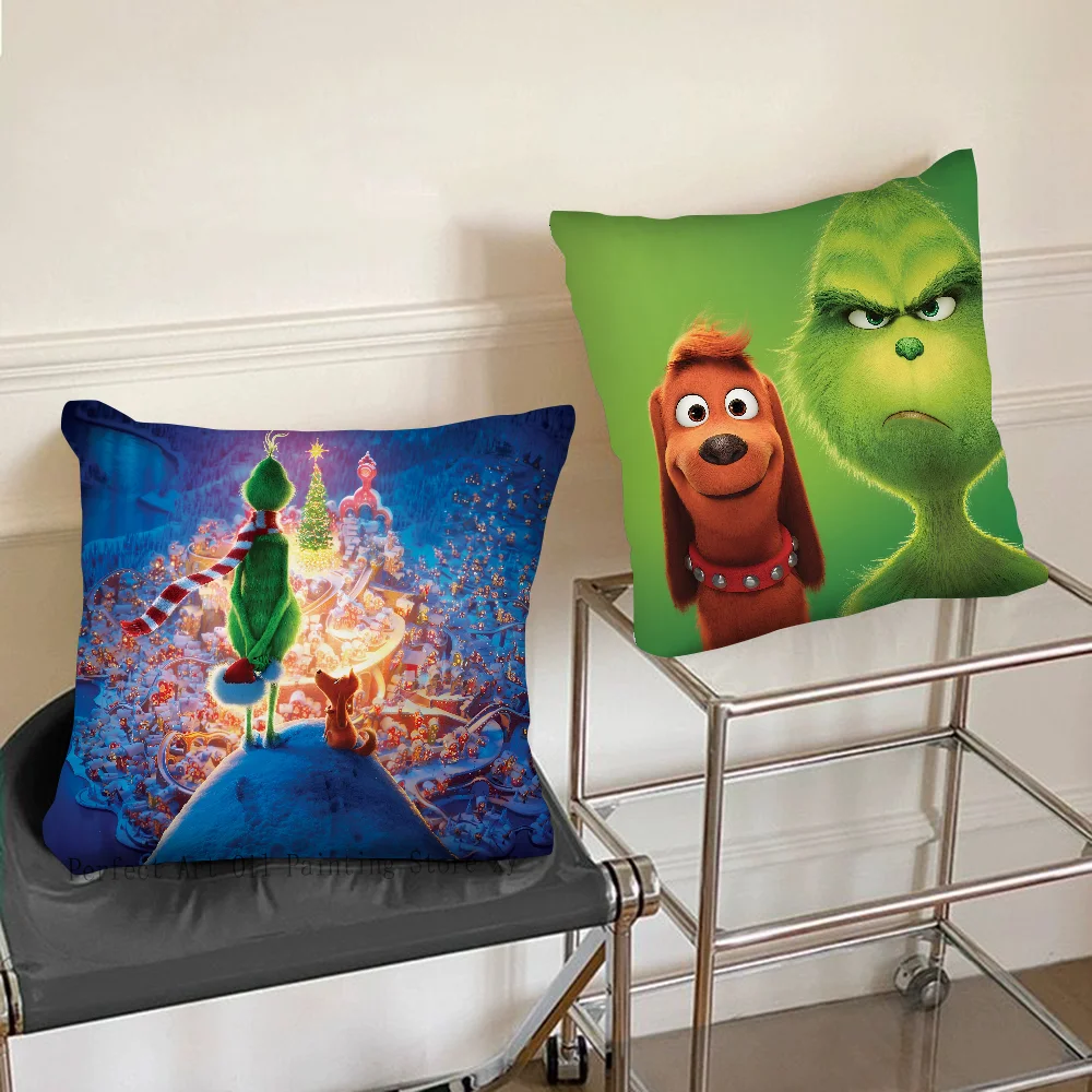 Funny The Cartoon G-Grinch Pillow Case Fashion Square Pillowcase Bedroom Sofa Room Ins Decoration Leisure Cushion Cover 40x40