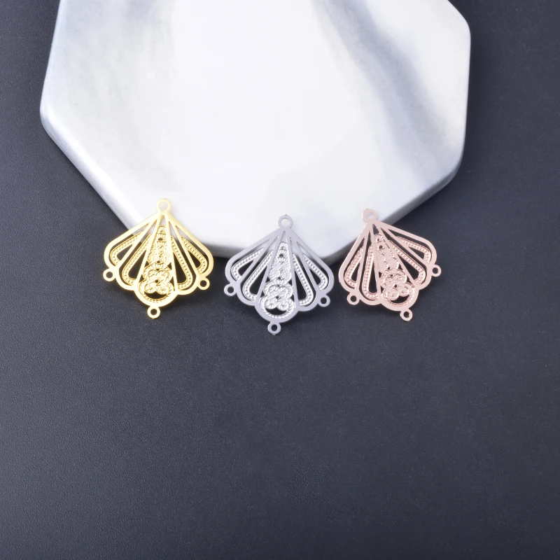 10 Stück Filigran-Verbinder aus Messing, rund, rautenförmig, 3-5 Löcher, roségoldfarben, Edelstahl, für Ohrringe, Anhänger, DIY-Schmuckherstellung – Detail 17