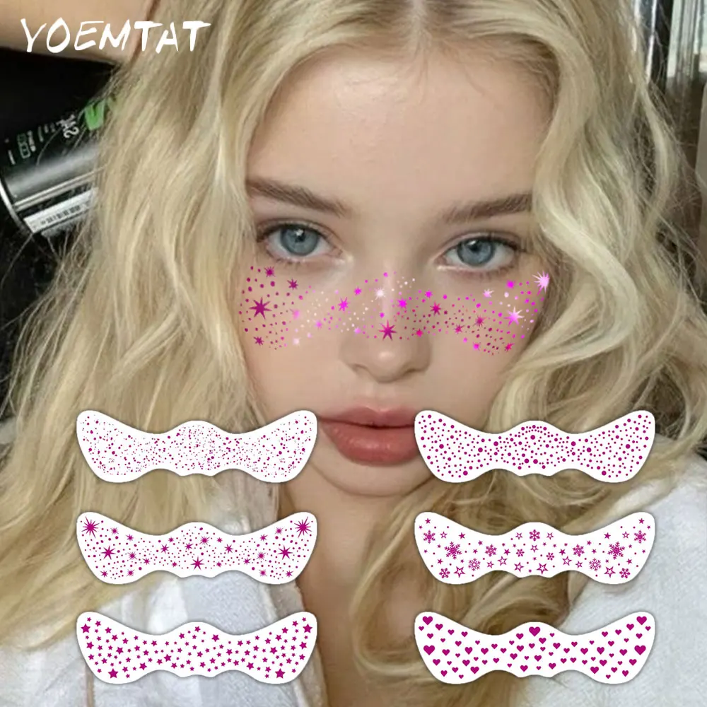 

6pcs Makeup Party Golden Rose Red Waterproof Temporary Tattoo Sticker Heart Star Freckles Glitter Body Art Face Eye Decal Women