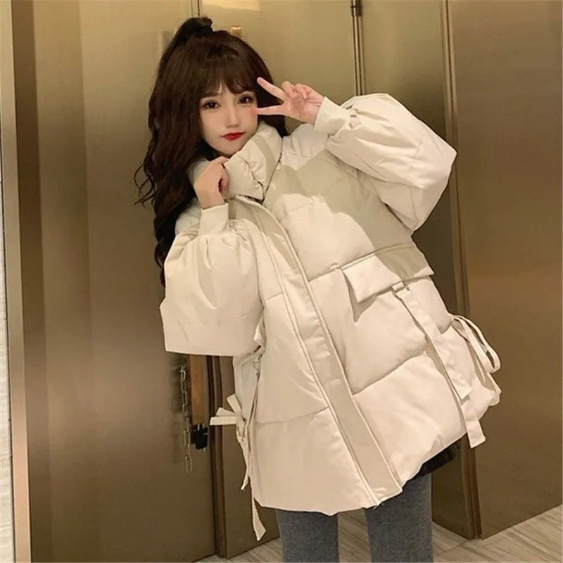 Solid Color Down Cotton-padded Jacket Coat 2024 Winter New Loose Thick Stand-collar Warm Cotton-padded Jacket Women