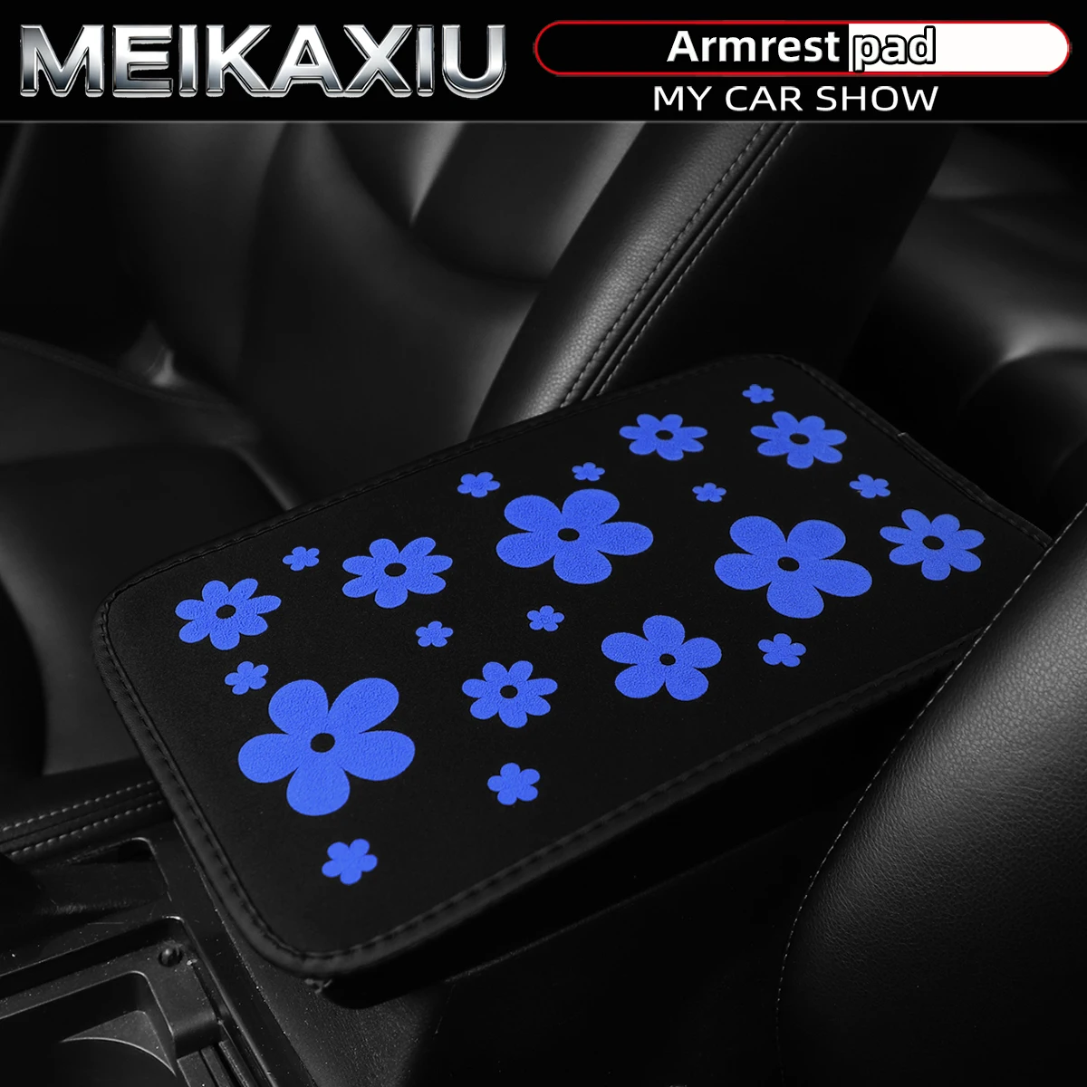Rosa 3D Schaumstoff-Blumen-Auto-Armlehnenauflage, wasserdichte Stoff-Mittelkonsolenauflage, neuer Stil, Damen-Autodekoration, 32x19cm
