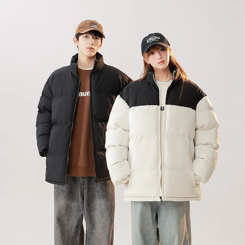 

New Men's Cotton Puffer Jaet Stand Collar Thiened Warm Bread Sle Coat Couple's Faion Casual Long Zipper Coat
