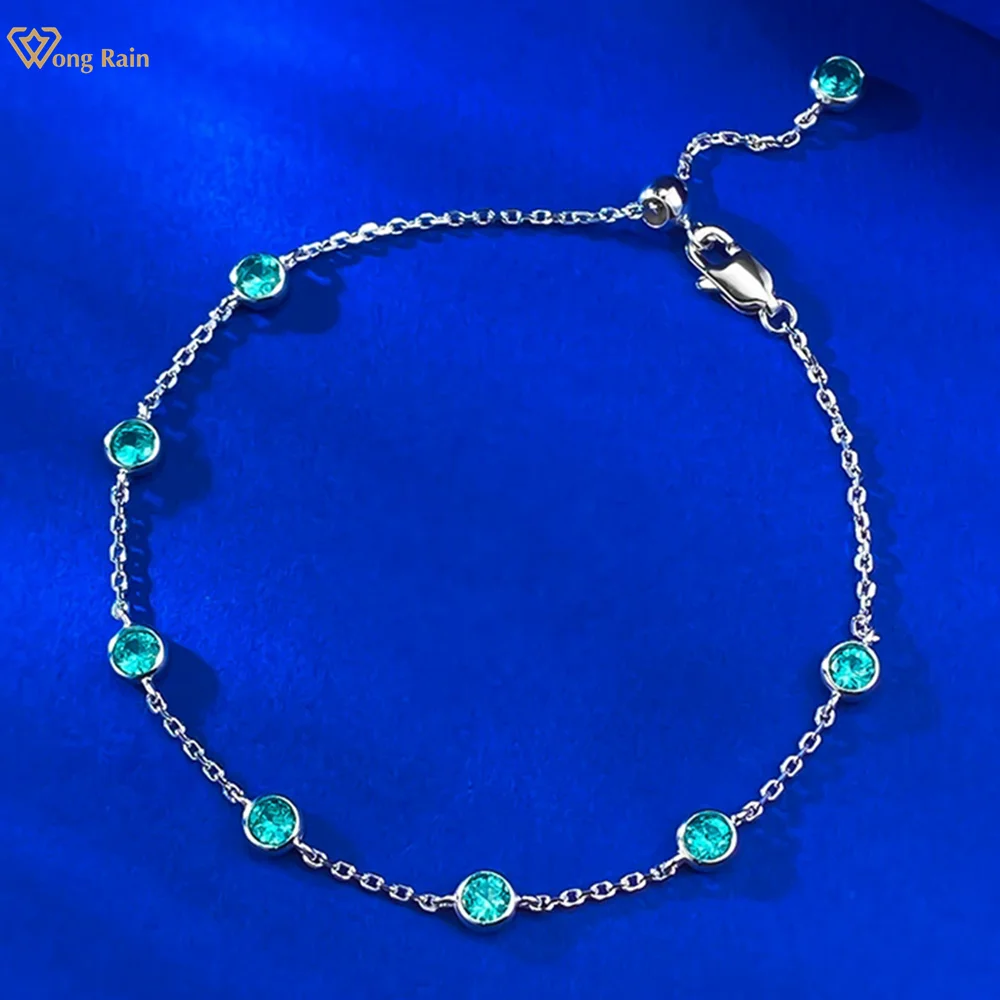 

Wong Rain Simple 100% 925 Sterling Silver Round Cut 3MM Paraiba Tourmaline Gemstone Bracelets Bangle Fine Jewelry Gift Wholesale