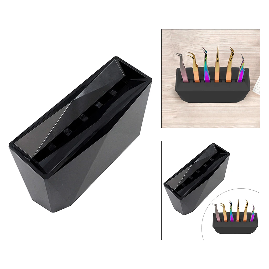 Durable 6-Hole Tweezer Storage Rack Organizer for Eyelash Extension Supplies black