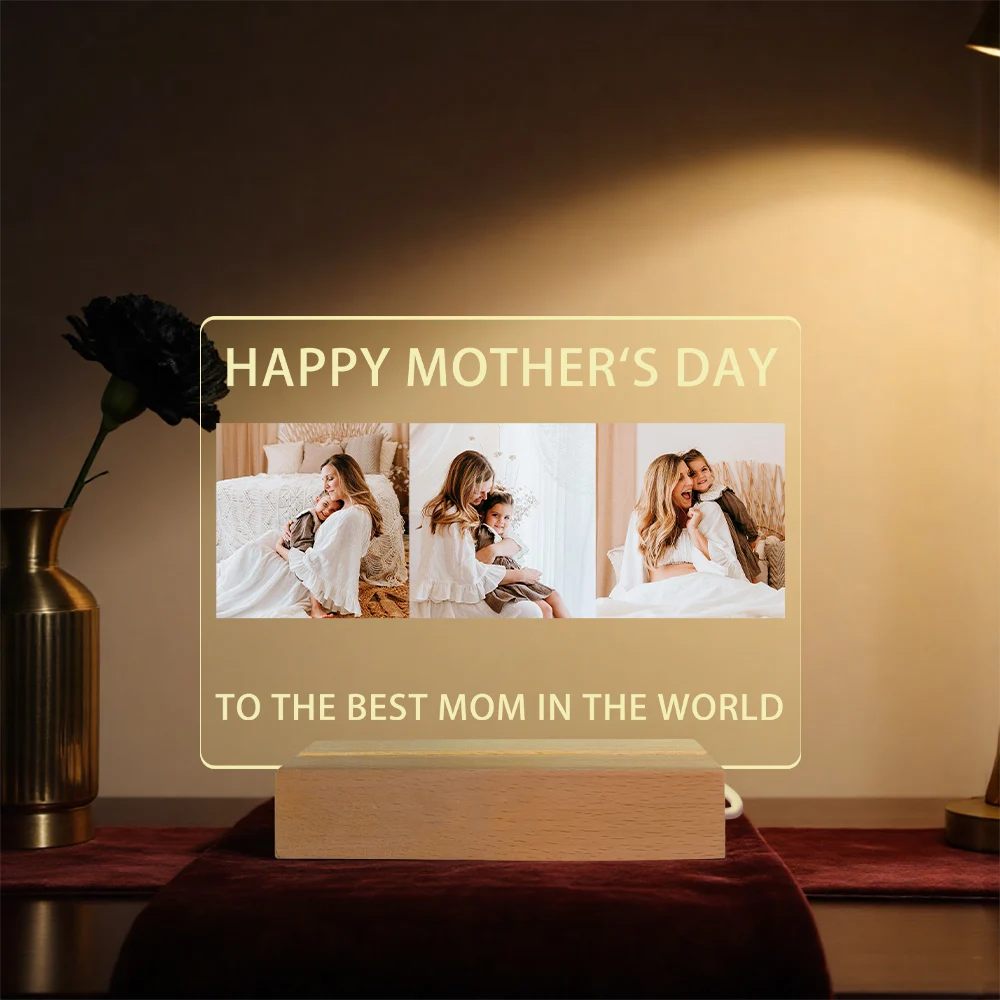 Custom Acrylic Lamp Personalized Photo Text Bedroom Night Light MOM DAD LOVE Friend Family Day Wedding Couples Birthday Gift
