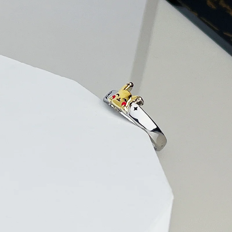 Colorful New Style Pikachu Ring Female Inschao Japanese Style Internet Celebrity Light Luxury Elf Open Mouth Index Finger Ring