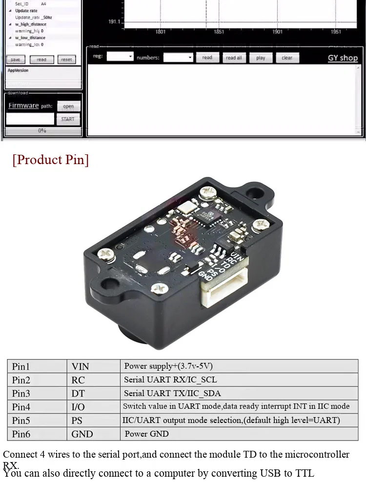 GY-TOF1M TOF Infrarot-Laser-Entfernungsmessmodul, Time-of-Flight-Entfernungssensor, IIC/Serieller Anschluss – Detail 4