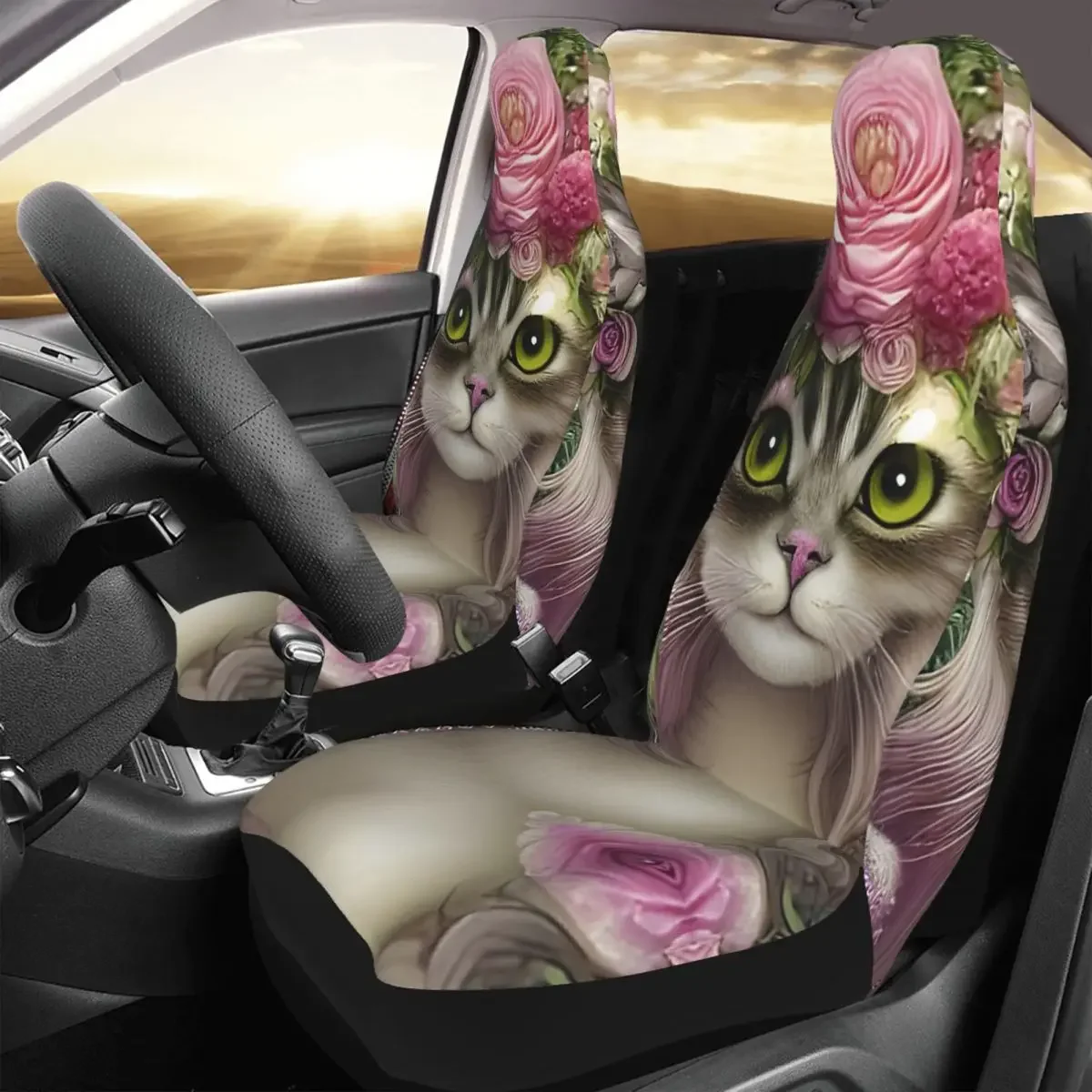 Oddly Cute Creatures - Unicat Cat Car Seat Cover Custom Printing Universal Front Protector Accessories Cushion Set