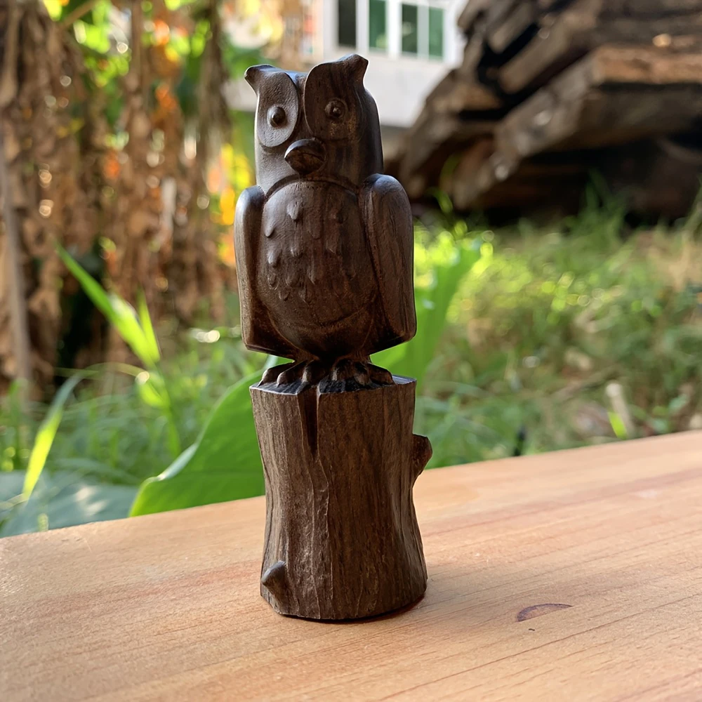 1 pièce, statue d'hibou de 3,8 pouces, thème animal, style artistique, convient pour les décorations de fêtes, décorations de bureau, décoration intérieure, cheminée, chambre à coucher, cadeaux du Nouvel An, cadeaux de rentrée scolaire, sculpture en bois massif sculptée à la main