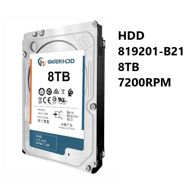 NEW HDD 819201-B21 820032-001 8TB 7200RPM 3.5in LFF DS SAS-12G Hot-Swap Midline Hard Drive for H+P-E ProLiant Gen9 Gen10 Servers