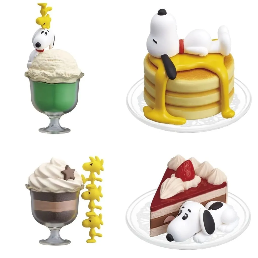TOMY Genuine 4Pcs Gashapon Yummy! Sweets mascot Snoopy Peanuts Anime Figure Toys For Kids Gift Collectible Model Ornaments