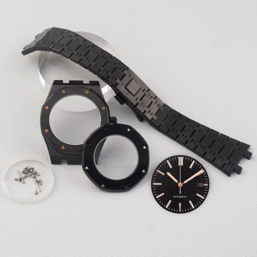 

41mm Silver Watch Case Stainless Steel Bracelet 31.8mm Dial Hands Fit royal oak NH35 NH36 Movement Sapphire Glass Watch Case