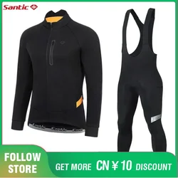 Santic Cycling Jacket Set Mens Winter Thermal Long Sleeve Bicycle Clothing Fleece MTB Bike Wear Padded 4D Bib Pants Cycling Suit