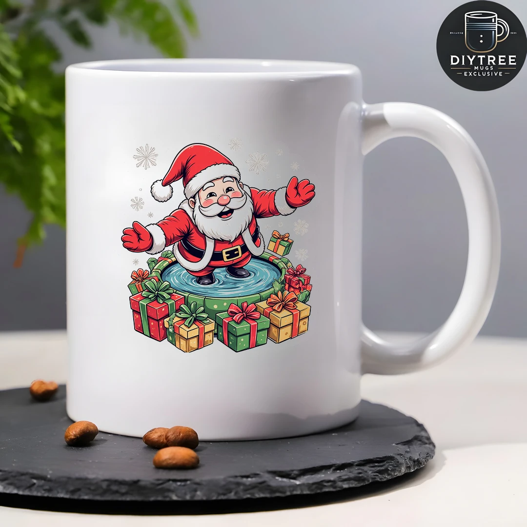 كوب سانتا كلوز كرتوني سعة 11 أونصة + توضيح جو احتفالي هدية عيد الميلاد للأطفال كوب قهوة مكتب عائلي