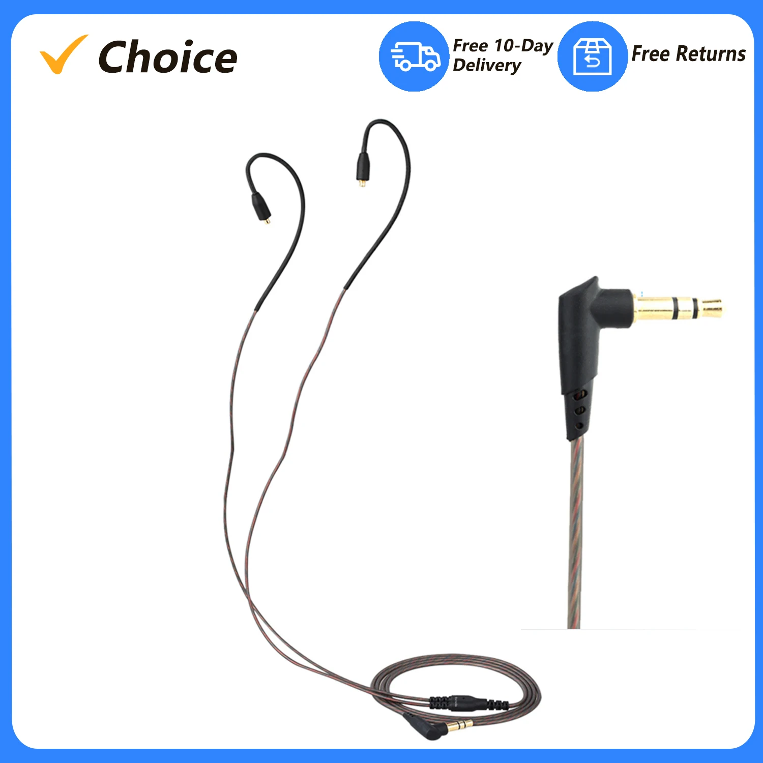 3.5mm Wired Headphone Audio Cable Replacement Earphones MMCX Connector Detachable for Shure Ultrazone IQ for Sony Earphones