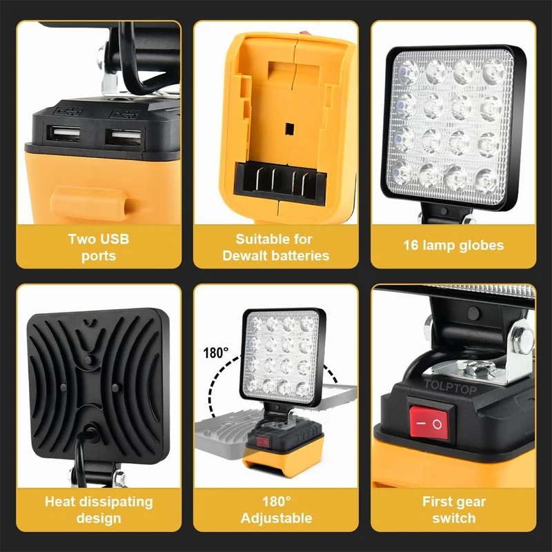 Imagem -04 - Cordless Led Luzes de Trabalho para Dewalt Iluminação Exterior Lâmpada de Trabalho Camping Emergência Luz de Inundação Lanterna Lithium Battery 18v 20v