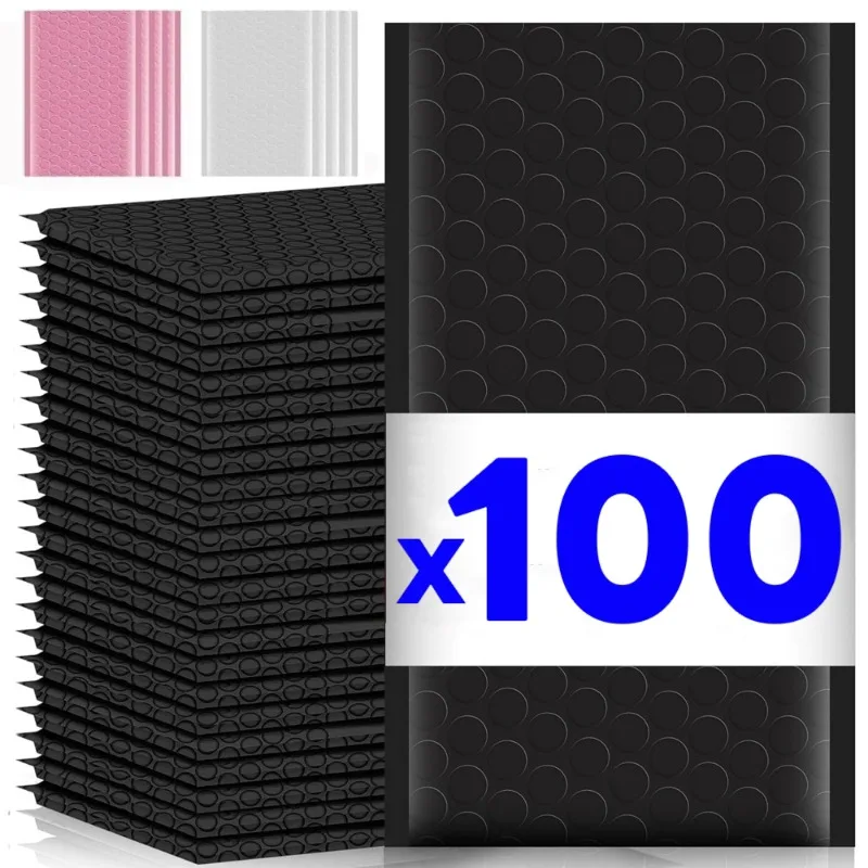 Enveloppes d'emballage à bulles noires et roses, 100 à 10 pièces, enveloppe poly blanche pour l'expédition, rembourrage de sac à bulles auto-scellant, vente en gros