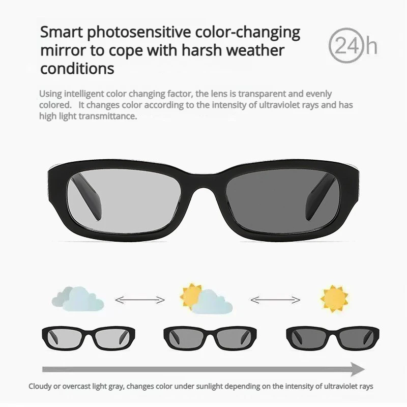 Modische kleine rechteckige photochrome Brille für Damen, klassische Farbwechselbrille, stilvolle tägliche dekorative Brille – Detail 4