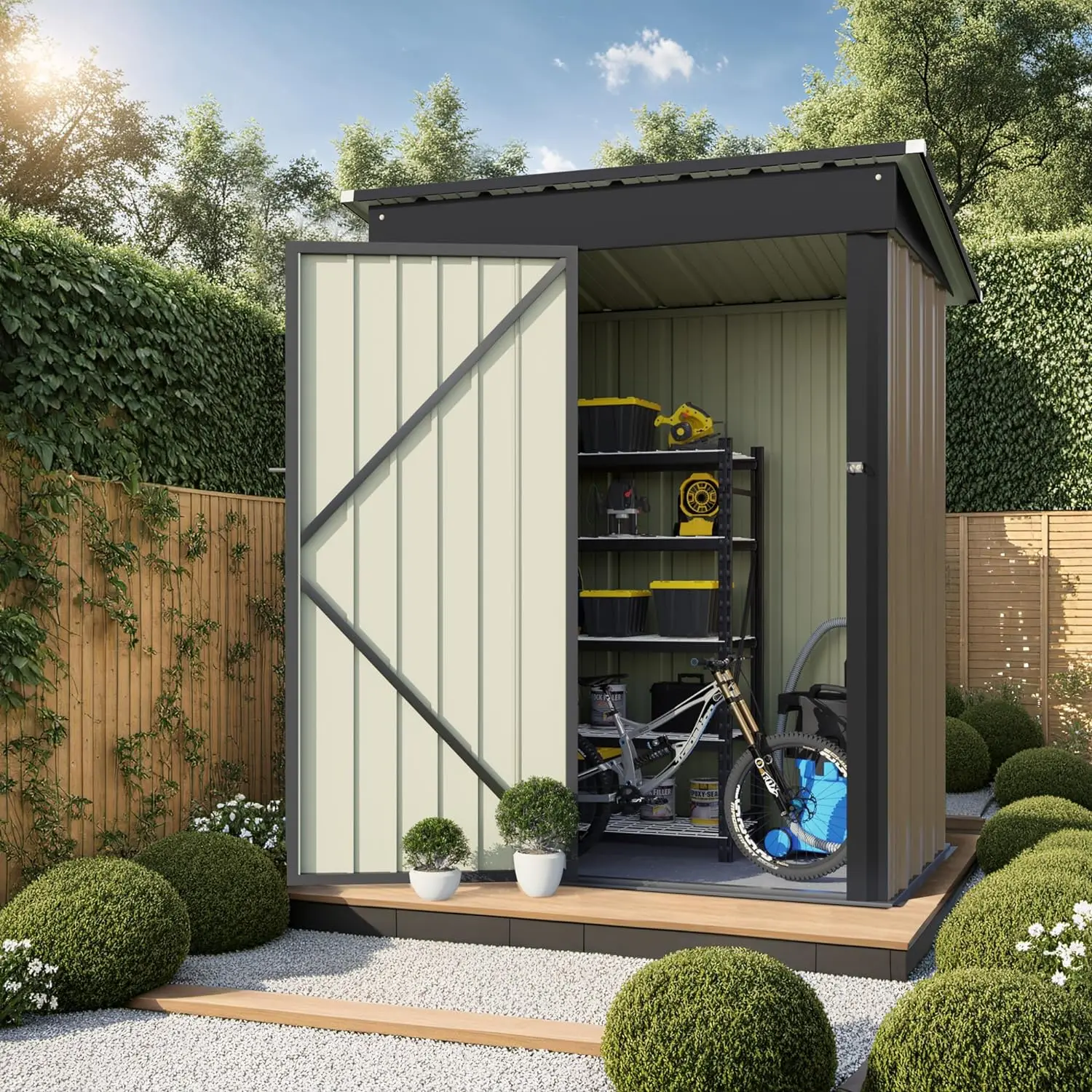 5ft x 3ft Outdoor Storage Shed Metal Shed House w/ Sloping Roof Tool Shed for Courtyard or Garden Storage of Equipment, Supplies