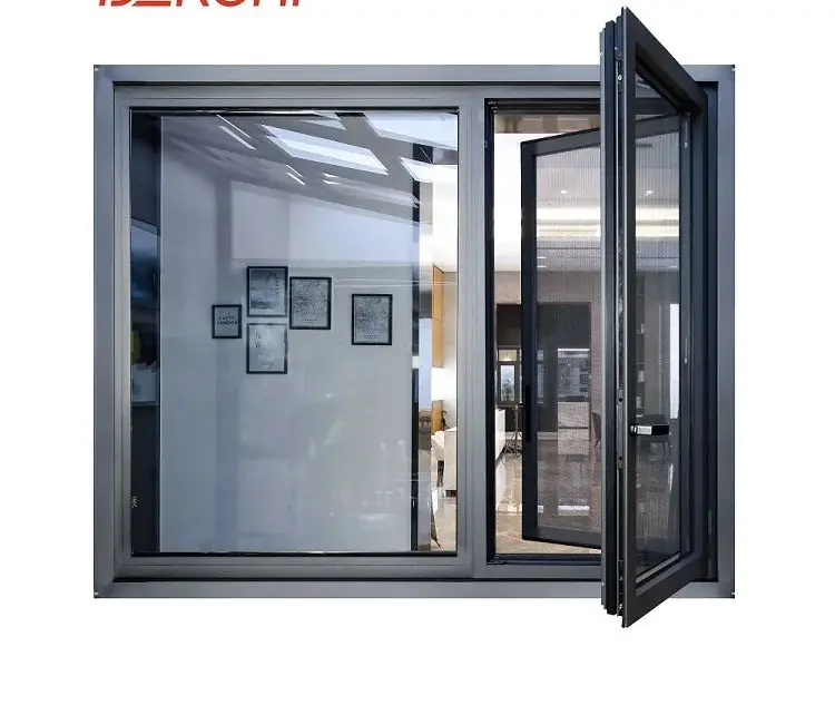 Ventana de aluminio personalizada insonorizada de doble acristalamiento, ventanas abatibles de vidrio de aluminio aisladas, diseño de alta eficiencia energética de impacto