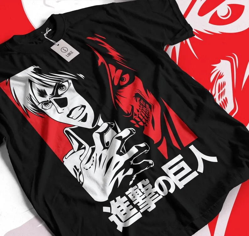 Eren Yeager AOT Attack On Titan Anime Merch T-Shirt Japanese Manga Merch Printed 100%Cotton Unisex Tee