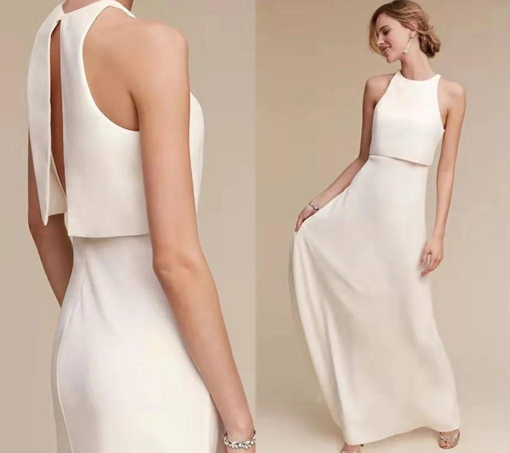 

Simple Two Pieces A Line Wedding Dresses O-neck Backless Satin Bridal Gowns Elegant Formal Party Dress vestidos de noiva