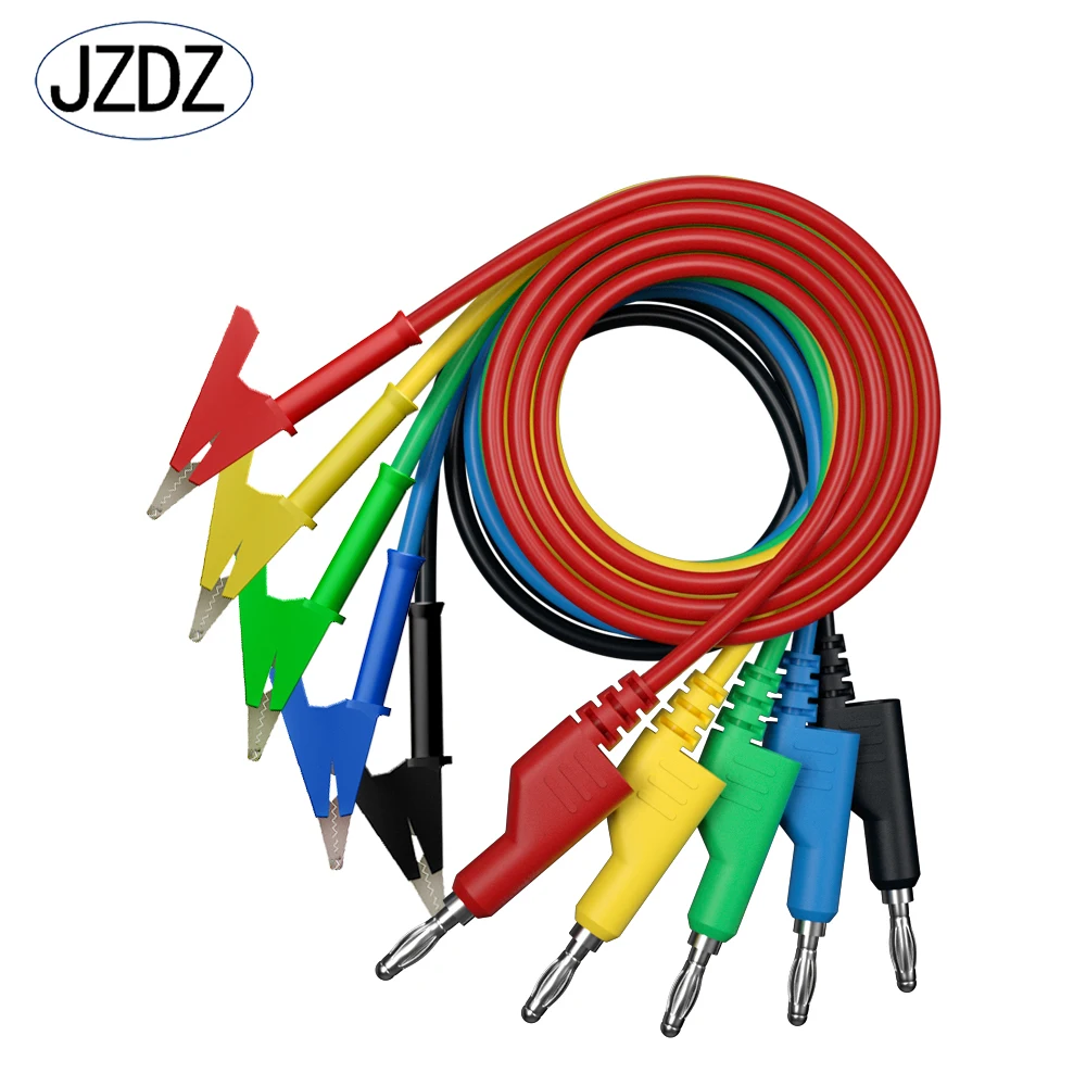 JZDZ 5 sztuk 4mm wtyczka bananowa do zacisku krokodylkowego multimetr przewody pomiarowe przewód linii kablowej 100cm elektryczne narzędzia testowe 70054-1