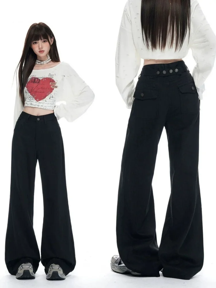 High Waist Bell Bottom Jeans Women's Autumn Winter New Style American Slimming Elastic Commute Style Pure Color
