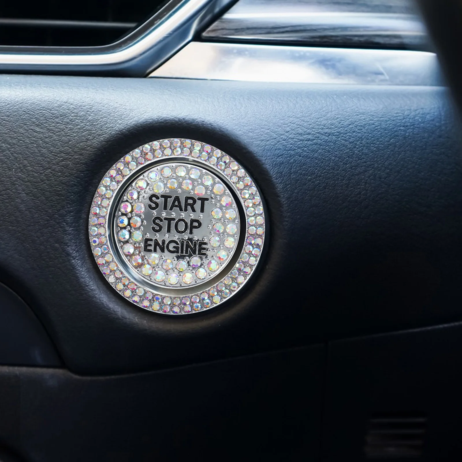 

Rhinestone Car Engine Ring Bling Ignition Button Cover Stylish Durable Easy Install Universal Compatibility Car Engine Ring