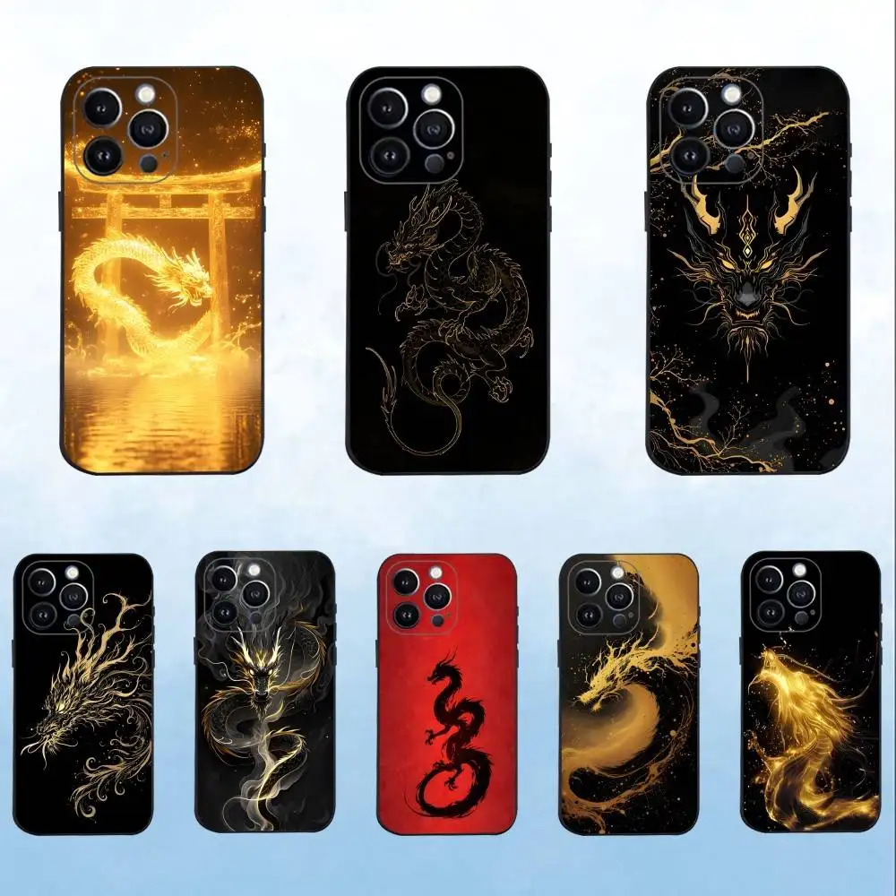 

Luxury Dragon Embossed Phone Case For iPhone 16,15,14,13,12,11 Plus,Pro Max,XS,X,XR,SE,Mini,8,7,Soft Silicone Black Cover