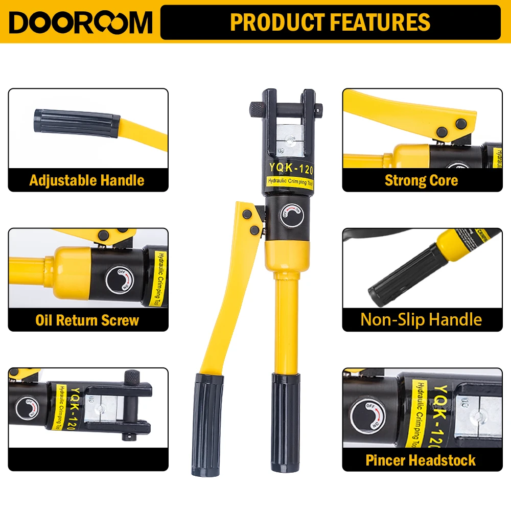 DOOROOM Hydraulic Crimping Tool Cable Lug Crimper Plier Hydraulic Compression Tool YQK-120 Pressure 16-300mm Pressure Cable