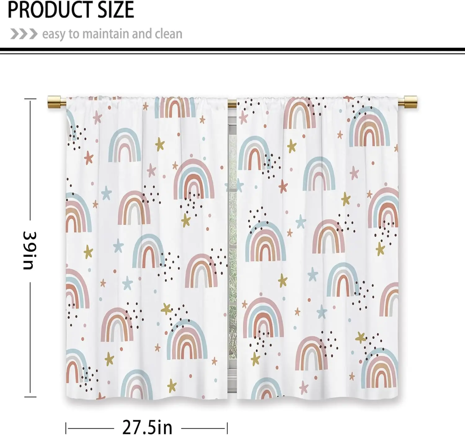 Boho Colorful Rainbow Kitchen Curtains Kids Child Boys Girls Small Short Cafe Window Curtains Cute Cartoon Blue Pink Rod Pocket