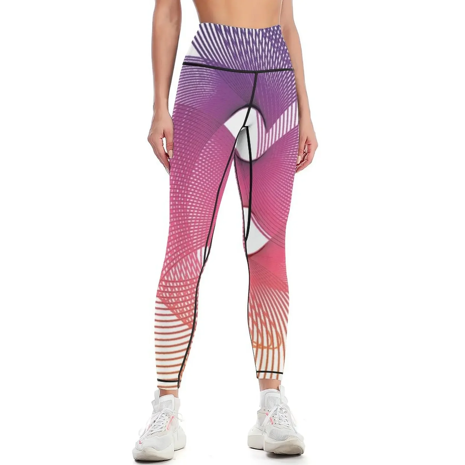 

pink Modern abstract geometric linear Leggings sports for gym's sportswear Training pants legging push up Womens Leggings